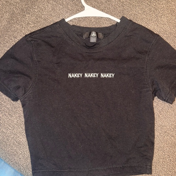 Missguided Black Crop Top Tee with White Embroidery Nakey Nakey Rihanna lyrics - Picture 4 of 5
